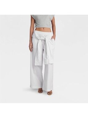 KBB by KAHLANA Women 'The Tie Waist Trousers' - White/Blue Striped M